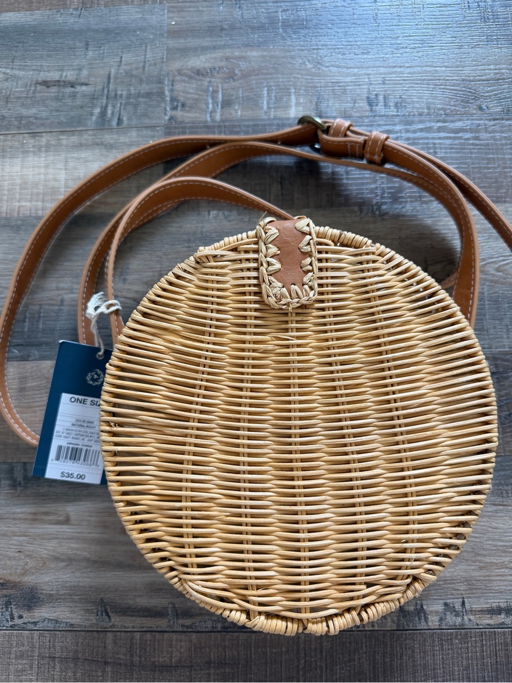 Universal Thread Natural Woven Round Crossbody Bag with Tan Strap - Picture 2 of 3